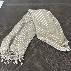 Grey and white scarf, polka dot, lightweight, wrap, cover up, shawl, neutral